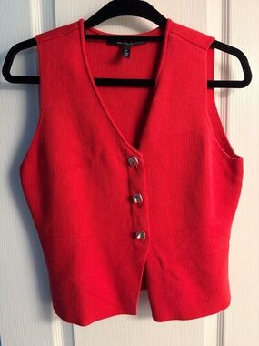 White House Black Market Bright Red V-Neck Button Knit Vest